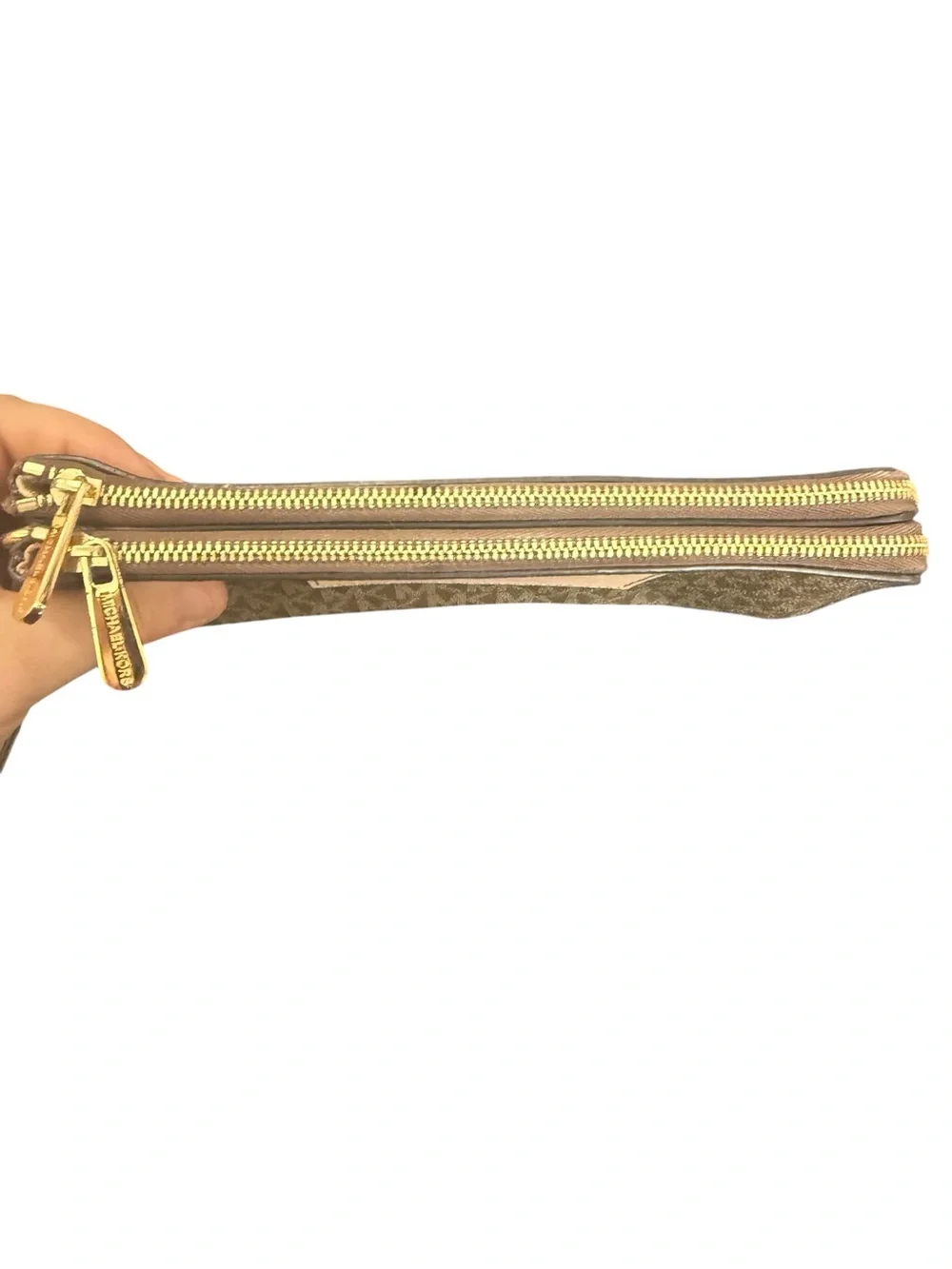Michael Kors Tan Logo Wristlet Clutch with Cream Accent